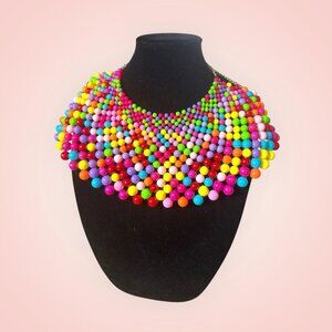 Colorful Multilayer Beaded Fashion Statement Collar Necklace Adjustable